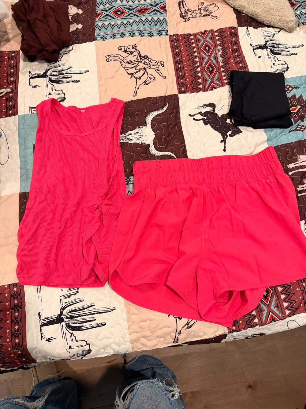 Women’s Hot Pink Ribbed & Sinched Tank Top & Athletic Shorts Set